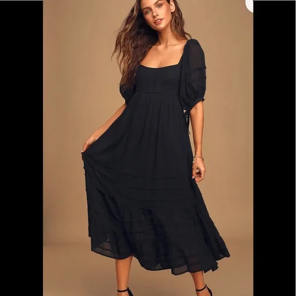 Free People Lets Be Friends Midi Dress Black S